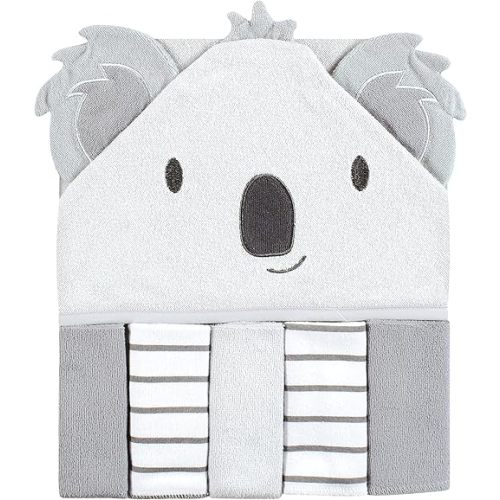 Hudson Baby Unisex Baby Hooded Towel and Five Washcloths, Koala, One Size