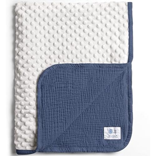 lulumoon Baby Blanket for Newborn Receiving: Minky Dot & Muslin Lightweight - Thermal Blanket Gift for Baby Shower & Hospital Welcoming 30"x40"(Blue)