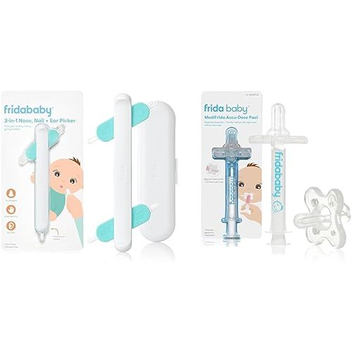 Frida Baby 3-in-1 Nose, Nail + Ear Picker + Frida Baby Medicine Pacifier, Medicine Syringe & Accu-Dose Pacifier