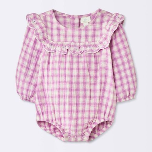 Baby Girls' Gingham Eyelet Bib Romper - Cloud Island™ Purple 3-6M