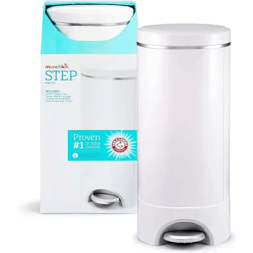 Munchkin® Step Diaper Pail Powered by Arm & Hammer, #1 in Odor Control, Award-Winning, Includes 1 Refill Ring and 1 Snap, Seal & toss Bag