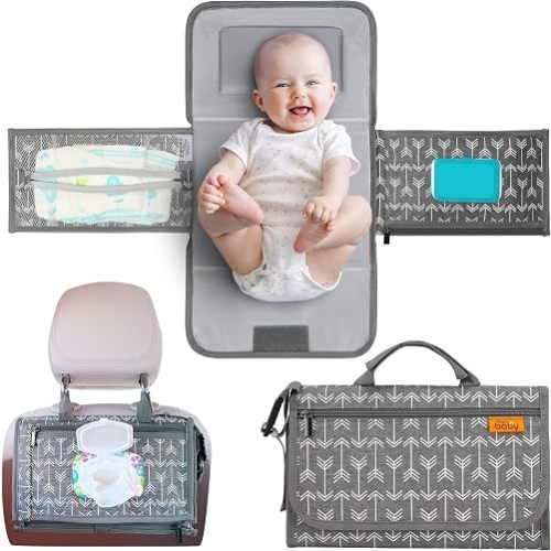 Kopi Baby Portable Diaper Changing Pad, Wipes Pocket, Modern Grey Arrows