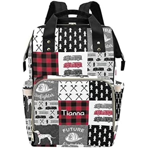 Firefighter Dog Fire Engine Plaid Diaper Bags with Name Waterproof Mummy Backpack Nappy Nursing Baby Bags Gifts Tote Bag for Women