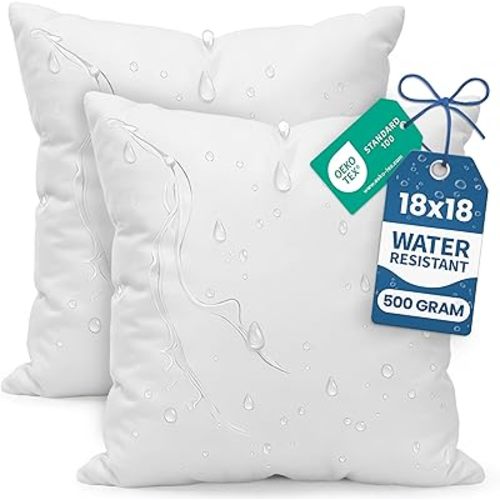 Utopia Bedding Outdoor Pillow Inserts 18 x 18 Inches (Pack of 2, White), Water Resistant Garden Throw Pillows for Patio and Porch Furniture