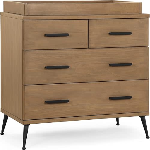 Delta Children Sloane 4 Drawer Dresser with Changing Top - Greenguard Gold Certified, Acorn/Matte Black