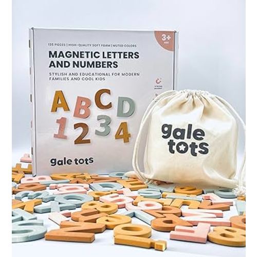 Magnetic Letters and Numbers - 135 PCS Alphabet Magnets - Magnetic Alphabet Letters in Soft Foam and Muted Colors - Fridge Magnet Letters for Toddlers - Letter Magnets for Toddlers and Kids