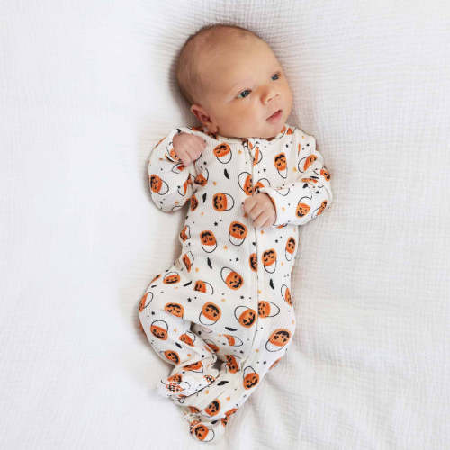Trick or Treat Bamboo Waffle Zipper Footie