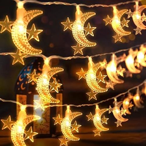 AceList Ramadan & Eid Star & Moon String Lights – 40 LED, 20ft Decorative Lights for Indoor & Outdoor, Perfect for Iftar, Bedrooms, Islamic Decor, 2025 Ramadan Celebrations (Warm)