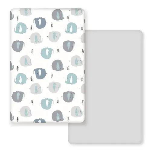 GRSSDER Stretchy Ultra Soft Jersey Knit Fitted Pack n Play Sheets Set 2 Pack, Portable/Mini Cribs Playards Sheets with Deep Pocket, Cute Elephant for Girls and Boys
