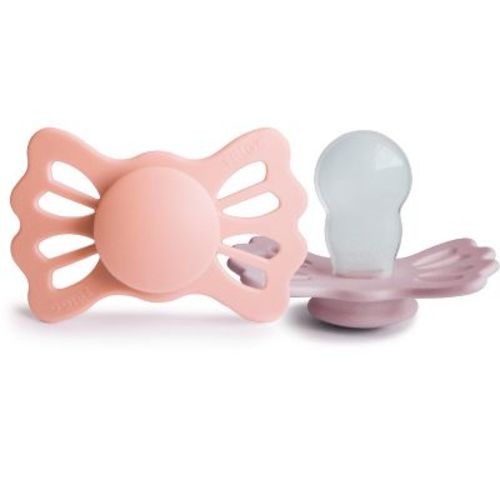 FRIGG Lucky Symmetrical Silicone Pacifier 2-Pack (6-18 Months) Primrose/Silver Gray 6-18 months