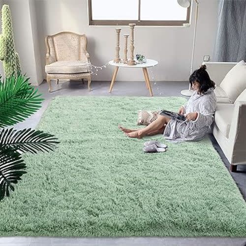 DweIke Sage Green Large Rug for Living Room, 5x8 Large Fluffy Area Rugs for Bedroom, Thick Plush Carpet for Boys Kids Girls Bedroom Decor, Non-Slip Rectangle Fluffy Big Rug for Home Decor