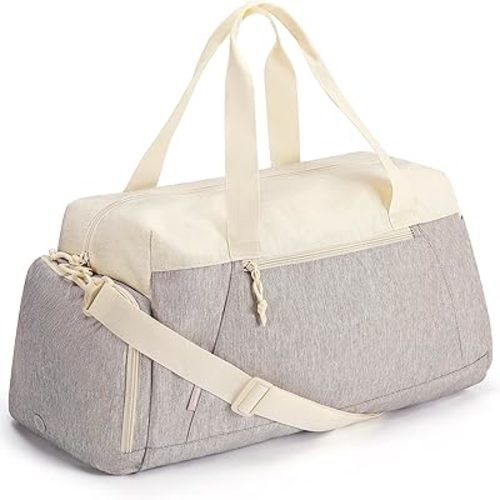 BAGSMART Gym Bags for Men Women, 40L Foldable Travel Duffle Bag, Lightweight Weekender Duffel Bag With Shoe Compartment, Water Resistant Workout Duffle Sports Bag for Travel Yoga, Beige