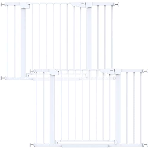 Cumbor 2 Pack 29.7-46" Baby Gate for Stairs, Mom's Choice Awards Winner-Auto Close Dog Gate for doorways, Easy Install Pressure Mounted Pet Gates indoor, Easy Walk Thru Wide Safety Gate for Dog, White