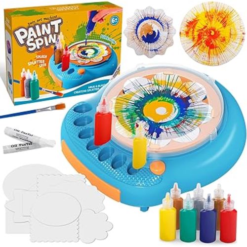 Paint Spin Art Machine Kit for Kids, Arts & Crafts Painting Spinner Toys Kits Sets for Boys & Girls Ages 6 7 8 9 Year Old (Blue)