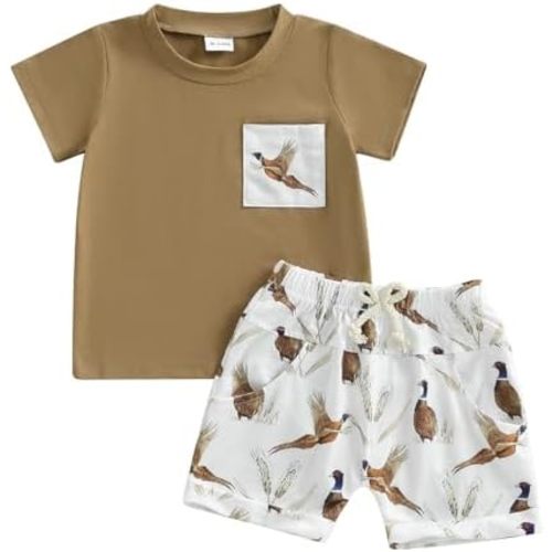 Kids Baby Boys Duck Hunter Clothes Mallard Duck Short Sleeve T-shirt Casual Shorts 2Pcs Toddler Hunting Baby Outfit