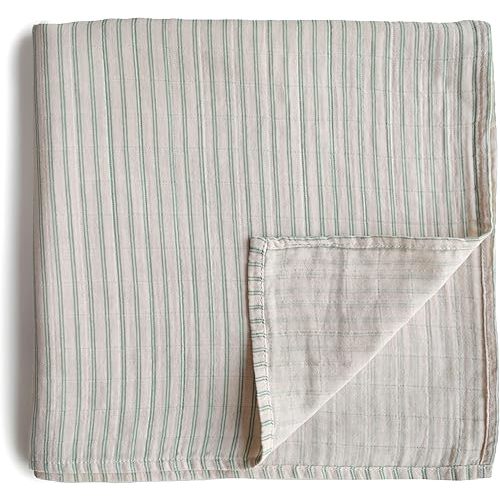 mushie Muslin Baby Swaddle Blanket | 100% Organic Cotton (Sage Stripe)