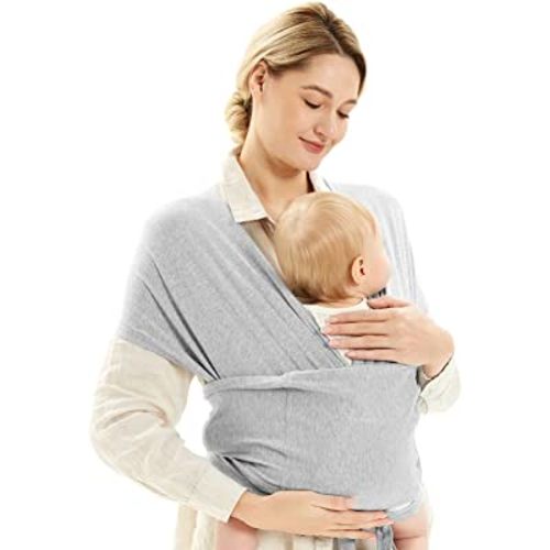 Momcozy Baby Sling Wrap Carrier for Newborn up to 50 lbs, Adjustable Baby Carrier Wrap Newborn One Size Fits All, Ergonomic Easy to Wear Easy Baby Carrier, Infant Carrier Slings Heather Grey