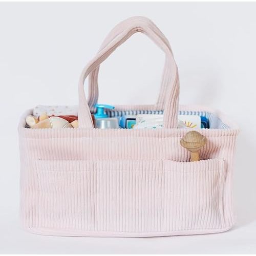 Diaper Caddy, Diaper Organizer or Storage, Nursery Storage and Car Organizer, A Baby Gift Registry, Baby Shower Must Haves Essential for Baby in Corduroy Material - BABY PINK COLOR