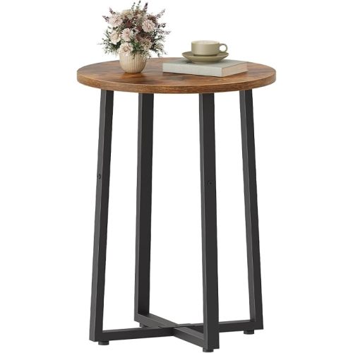 HOOBRO Side Table, Round End Accent Table with Sturdy Metal Frame, 15.7" Round Nightstand, for Living Room, Bedroom, Balcony, Office, Rustic Brown BF95BZ01