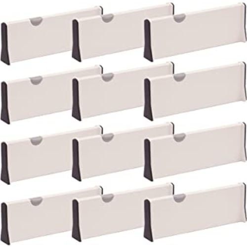 DIOMMELL 12 Pack Adjustable Dresser Drawer Dividers Organizers, Plastic Expandable Drawer Organization Separators for Kitchen, Bedroom, Closet, Bathroom and Office Drawers