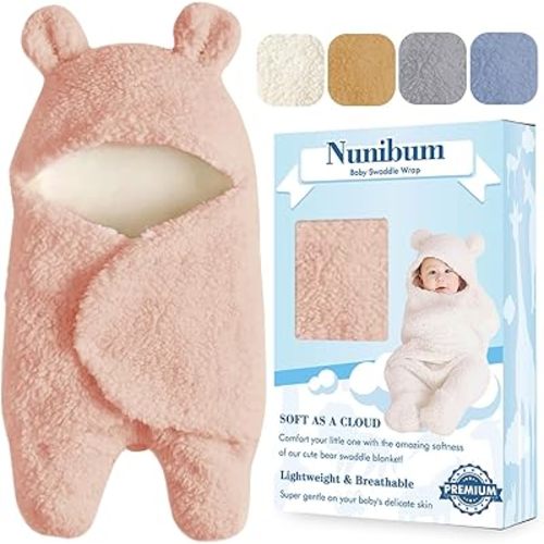Baby Swaddle Blanket Boys Girls Cute Bear Plush Essential Receiving Blanket Ultra-Soft Newborn Registry Sleeping Wraps for Infant 0-6 Months - Pink