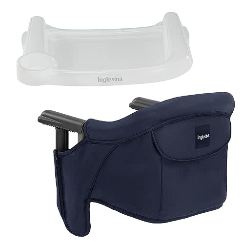 Inglesina - Fast Table Chair with Fast Tray: Hook On Portable High Chair for Babies and Toddlers, Damage Free Travel Booster Seat for Restaurant Use - Includes Snap On Tray, Navy
