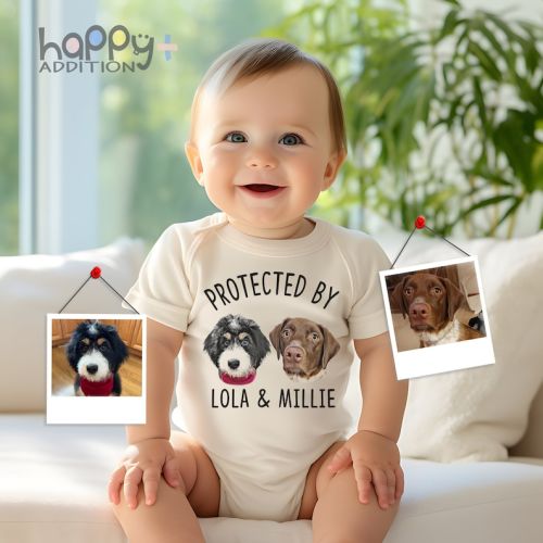 Protected by Pets , Digital Custom Dogs and Cats, Personalized Baby Shower Gift, Baby Girl, Baby Boy Bodysuit, Unique Baby Gift, Onesie® - Etsy