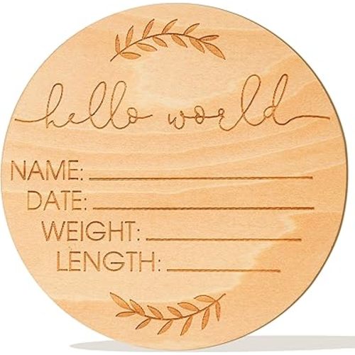 AEGYPIUS Baby Announcement Sign, 5 Inches Wooden Hello World Newborn Sign Baby Birth Announcement Sign, Newborn Announcement Sign for New Baby Announcement Board for New Baby Baby Sign for Hospital