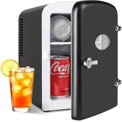 YSSOA 6 Can Portable Mini Fridge with Observation, Compact Cooler & Warmer Freon-Free Small Refrigerator, for Skincare, Beverage, Food, 4L with window, Black New
