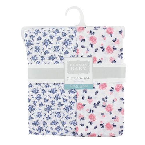 Hudson Baby Infant Girl Cotton Fitted Crib Sheet, Classic Floral
