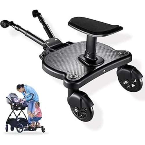 Universal Stroller Board with Detachable Seat - 2 in 1 Sit and Stand Stroller Standing Board for Most Brands of Strollers Holds Children up to 55lbs (Black)