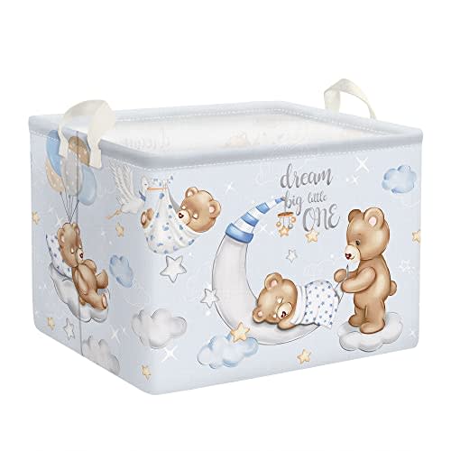 Clastyle Sleeping Bear Balloons Boy Shelf Basket Clouds Stars Moon Baby Shower Basket for Kids Room Blue Rectangle Clothes Toys Cube Storage Basket