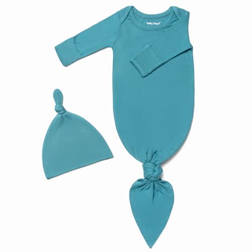 Baby Knotted Gown, Super Soft Newborn Infant Long Sleeve Sleeper for Baby Girl and Boy Sleepwear with Hat Set