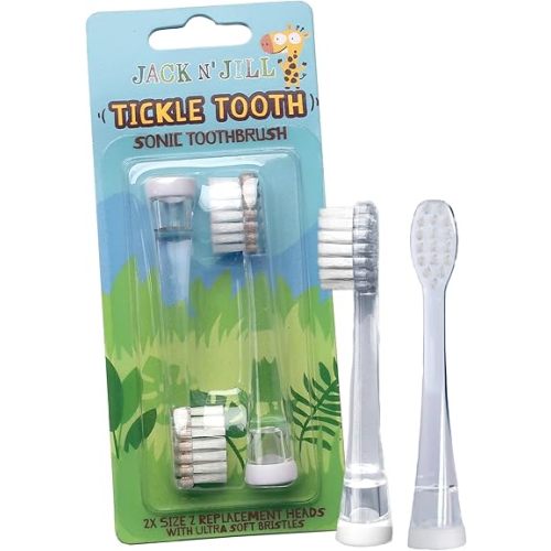Jack N' Jill Tickle Tooth Sonic Electric Toothbrush Replacement Heads - Gentle Cleaning, Made for Tiny Teeth, LED Inspection Light, Extra Soft Bristles, for Babies & Kids - (1 Pack - Set of 2)