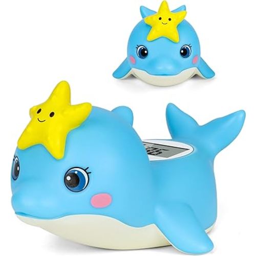 Baby Bath Thermometer, Dolphin Floating Bath Thermometer Baby for Newborns, Waterproof Bath Temperature Monitor with Hot & Cold Safety Alert, Water Temperature Monitor for Baby