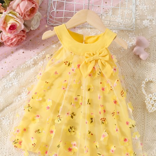 Bowknot Sleeveless Floral Mesh Princess Dress
