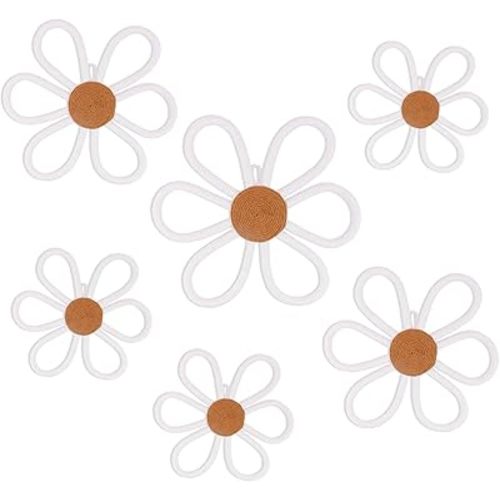 6 Pcs Daisy Flower Wall Art Decor Set (White)