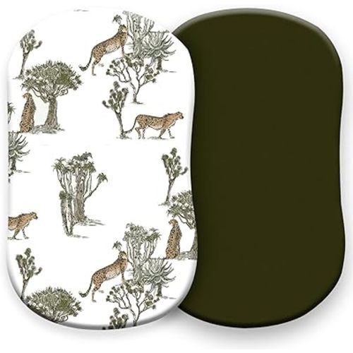 Pobibaby - 2 Pack Premium Bassinet Sheets for Standard Bassinets - Ultra-Soft Cotton Blend, Stylish Floral Pattern, Safe and Snug for Baby (Safari)