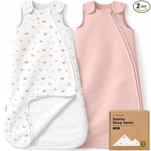 2-Pack Organic Baby Sleep Sacks, 100% Cotton - Soft & Breathable 0.5TOG Baby Wearable Blanket, Toddler Sleeping Sack 6-18 months, Easy to Wear Transitional Swaddles for Newborns (Butterflies, M)