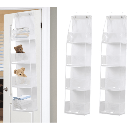Bevtee 2 Pack over The Door Organizer, 4-Shelf over The Door Pantry Organizer, Hanging Storage with Clear Plastic Pockets, White