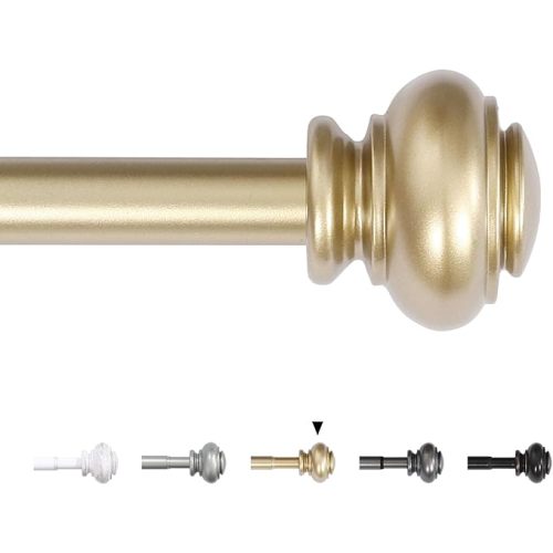 H.VERSAILTEX Curtain Rods for Windows 16.2 to 43.8 Inches 3/4 inch Diameter Adjustable Decorative Telescoping Curtain Rod with Brackets Heavy Duty Splicing Window Rods with Classic Finials, Gold