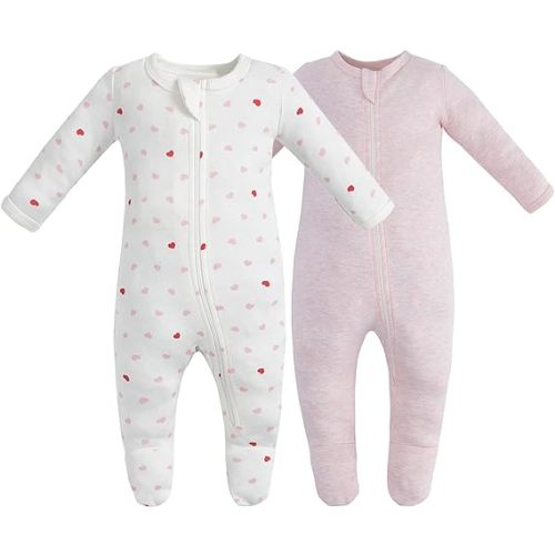 Owlivia Organic Cotton Baby Pajamas, Boys Girls Zip Front Sleep 'N Play Pjs, Footed Sleeper, Long Sleeve