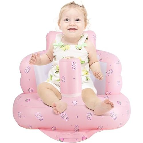 Inflatable Baby Chair, AirSwim Baby Inflatable Seat for Babies 3 Months and Up Summer Inflatable Baby Seat for Sitting Up, Blow Up Baby Floor Seat with Built in Air Pump, Strawberry