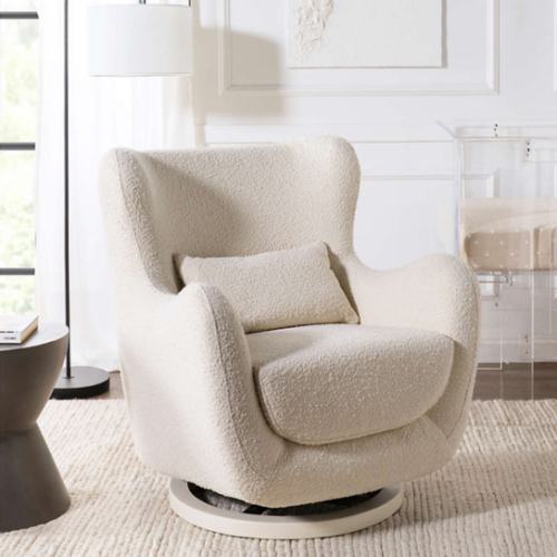 Babyletto x Nursery Works Solstice Ivory Boucle Nursery Glider Chair with Ivory Wood Base