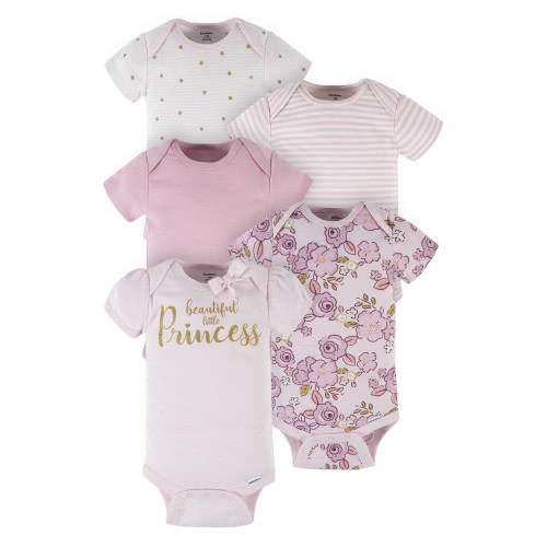 Gerber Baby Girl Short Sleeve Onesie Bodysuits, 5-Pack (Preemie-24 Months)
