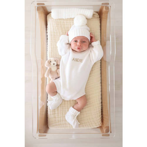 Embroidered Knit Sweater Bubble Romper | Snow