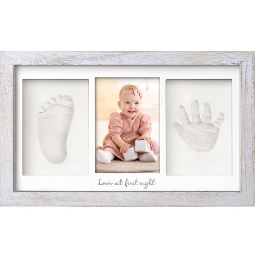 Baby Hand and Footprint Kit - Clay Handprint Keepsake Frame, Newborn Nursery Picture Frame, Personalized New Mom Gifts for Baby Shower & Registry (Vintage Gray)