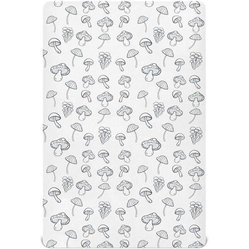 Fitted Crib Sheets Plant Mushroom Stretchy Portable Playard Sheets for Baby Toddler, Breathable Soft Mini Crib Mattress 52 x 28 in for Boys and Girls