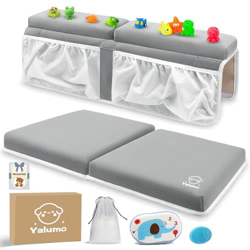 Bath Kneeler and Elbow Rest Pad Set for Baby Bathtub, Thick Non-Slip Bathing Kneeling Mat Cushion Quick Drying Bathtub Knee Saver with Arm Support and Pockets for Bathroom Bathing time Comfort, Gray