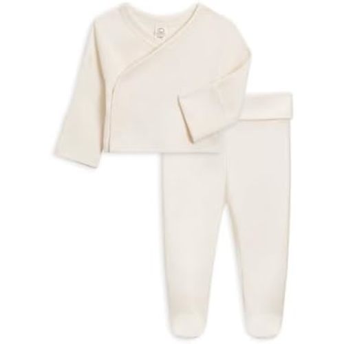Colored Organics - Newborn Kimono Wrap Top and Footed Pant Set - Organic Cotton Infant Layette Clothing Set